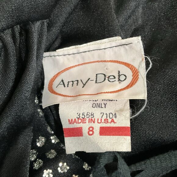 Vintage Womens Draped Front Midi Dress 8 Black Glam Party Formal Cocktail 80s - Picture 6 of 12